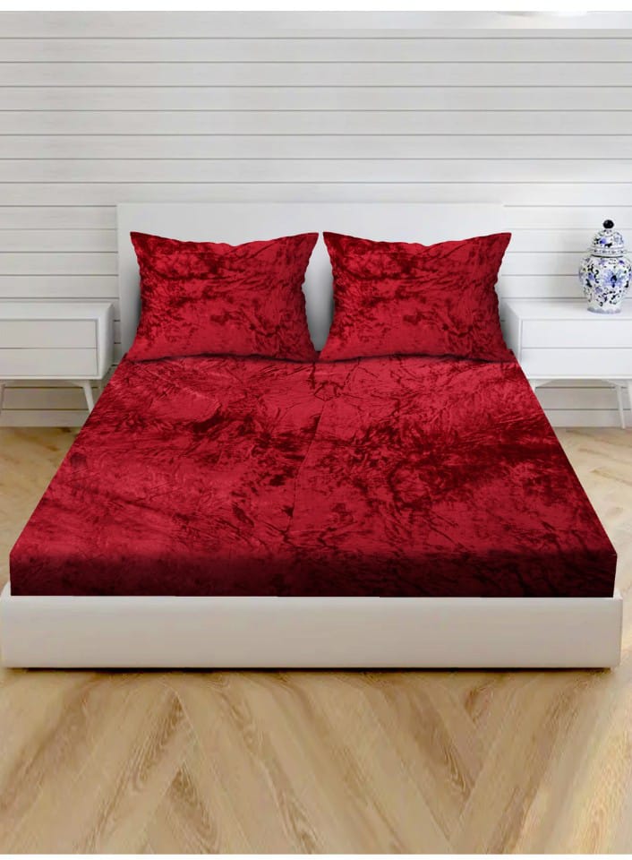 Luxury Velvet Double Bedsheet with 2 Pillow Covers – Soft, Rich & Elegant Maroon