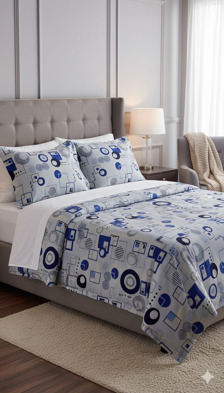 Premium Cotton Double Bedsheet with 2 Pillow Covers – Soft, Breathable & Modern Print