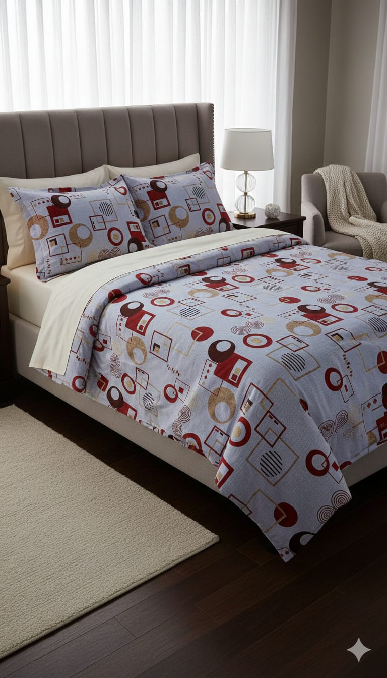 Premium Cotton Double Bedsheet with 2 Pillow Covers – Soft, Breathable & Modern Print