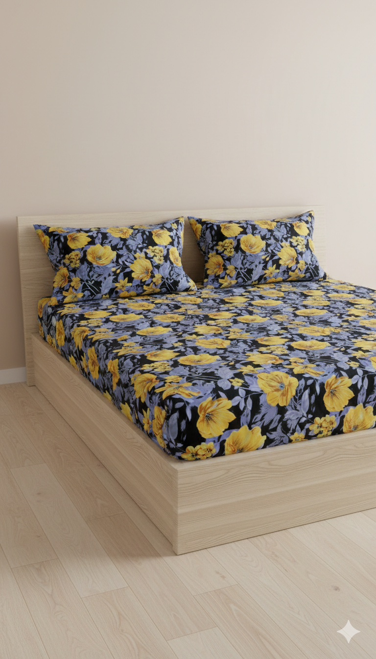 Luxury fitted bedsheet with all around elastic smooth & comfortable