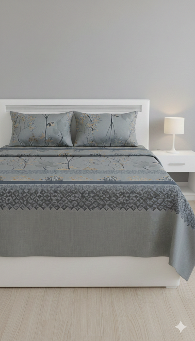 Premium cotton silk bedsheet 2 pillow and duet cover soft brathable & modern print